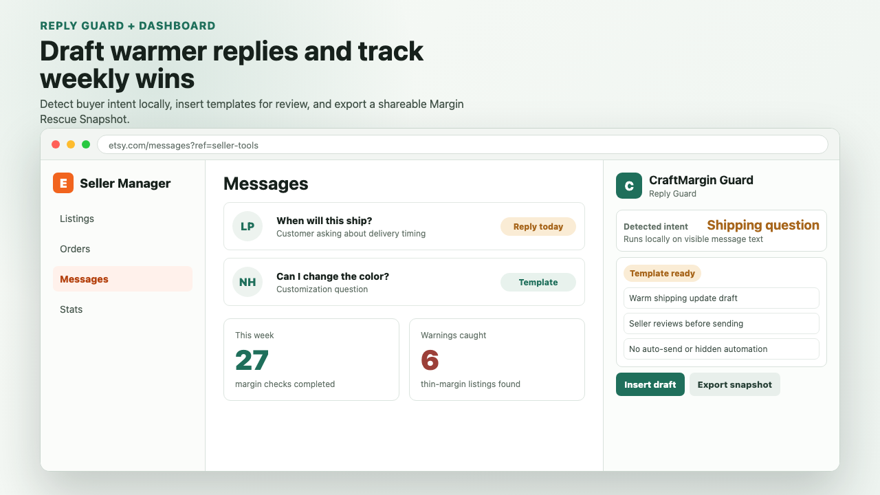 CraftMargin Guard seller workflow safety preview.